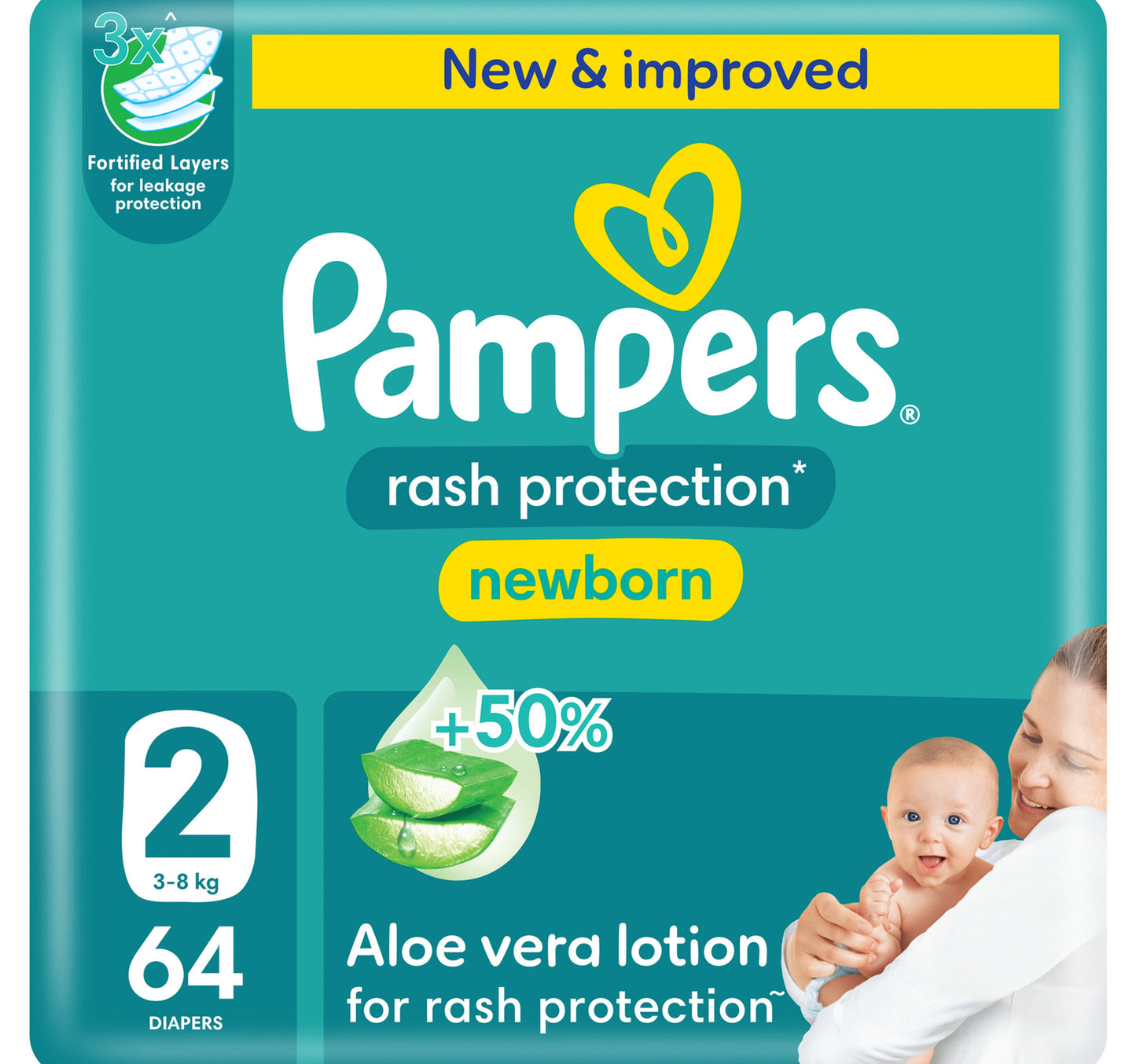 Pampers Rash Protection Taped Diapers, Size 2, 3-8kg, Jumbo Pack, 64 pcs