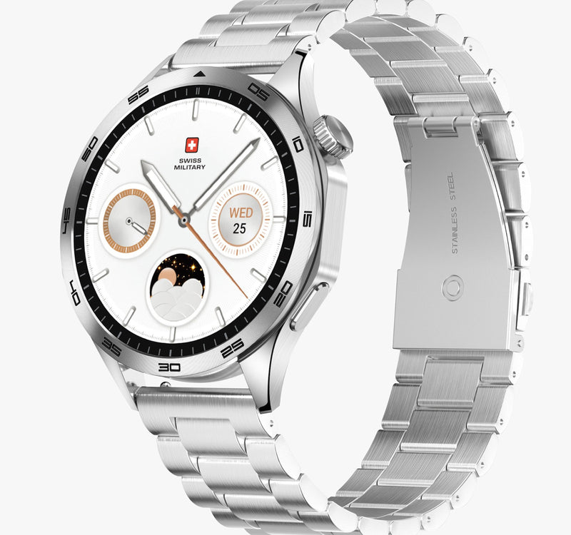 Swiss Military Swiss International Smart Watch, 1.43 AMOLED Display, Silver Frame with Silver Metal Strap Lulu Hypermarket