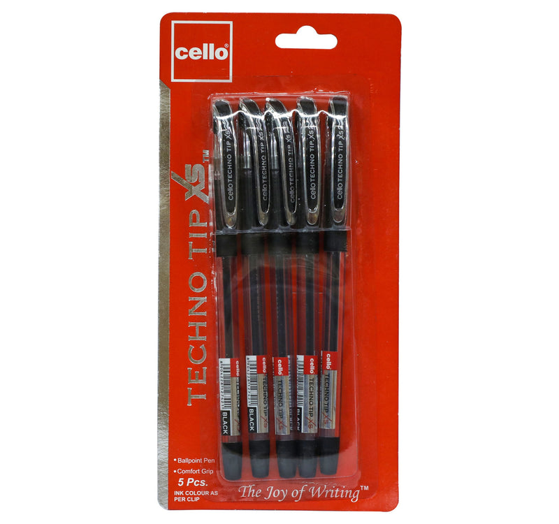 Cello 0.7mm Ballpoint Pen Techno Tip XS Black 5pcs