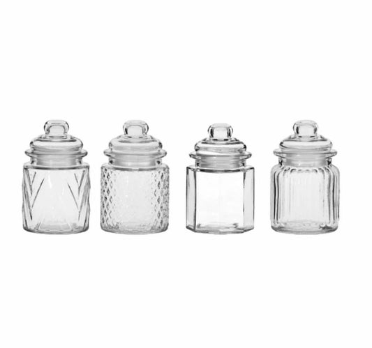 Crystal Drops Mini Glass Canisters, 4 pcs, 300 ml, Assorted, 50813