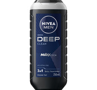 Nivea Men DEEP Shower Gel 3in1 Body Wash with Micro-Fine Clay & Woody Scent 250 ml