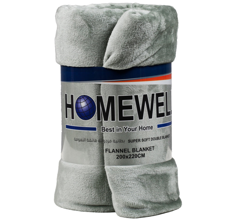Homewell Solid Super Soft Double Flannel Blanket, 200 x 220 cm, Assorted