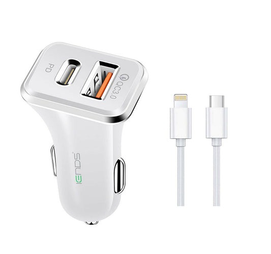 Iends Car Charger with Dual Ports (Type-C and USB)AD657, White Lulu Hypermarket