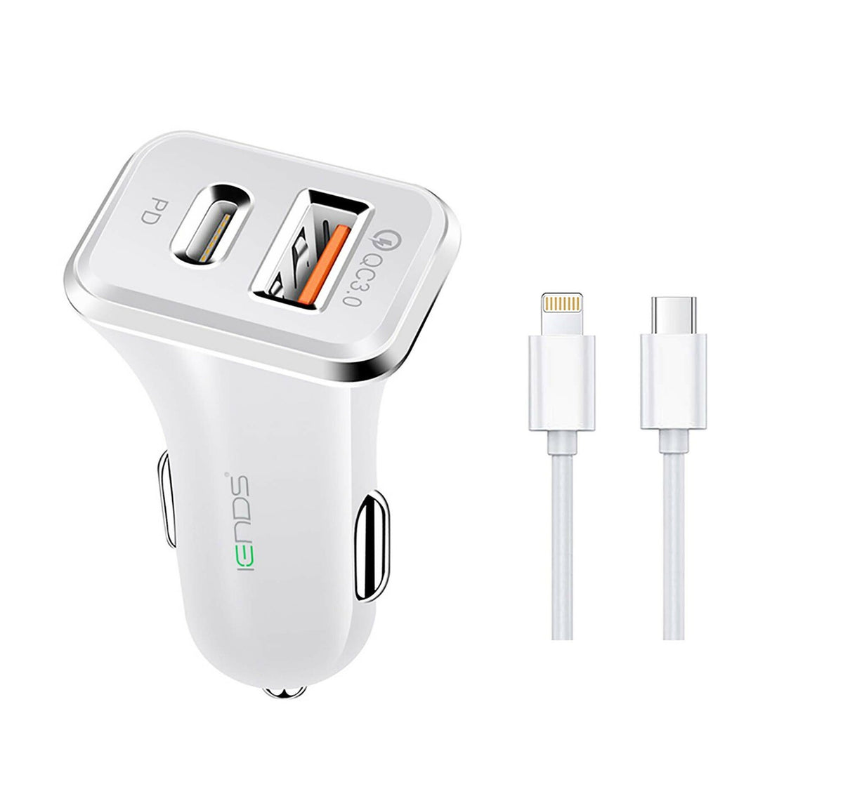 Iends Car Charger with Dual Ports (Type-C and USB)AD657, White Lulu Hypermarket