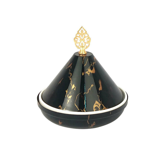 Home Ceramic Candy Pot, Round, Black Marble, CT-092M