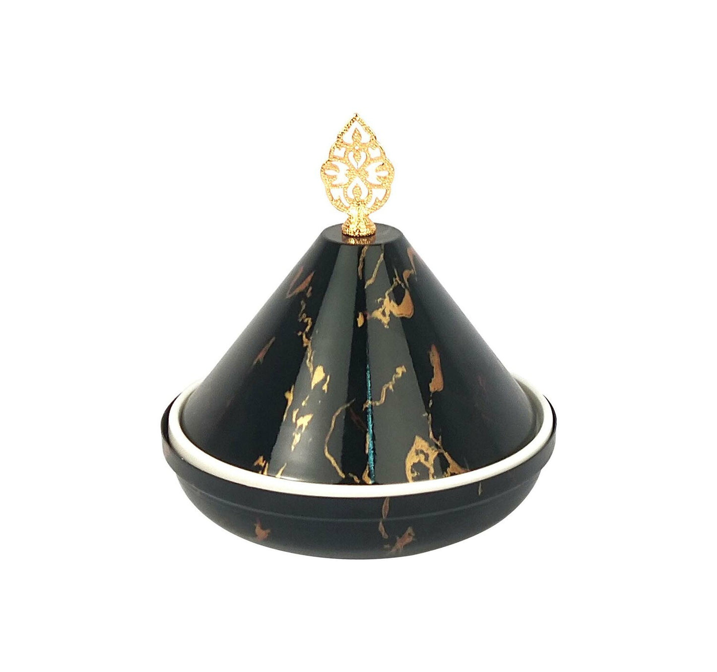 Home Ceramic Candy Pot, Round, Black Marble, CT-092M