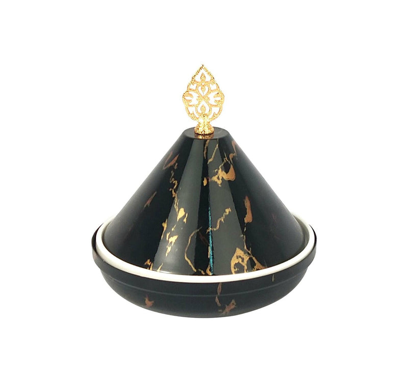 Home Ceramic Candy Pot, Round, Black Marble, CT-092M