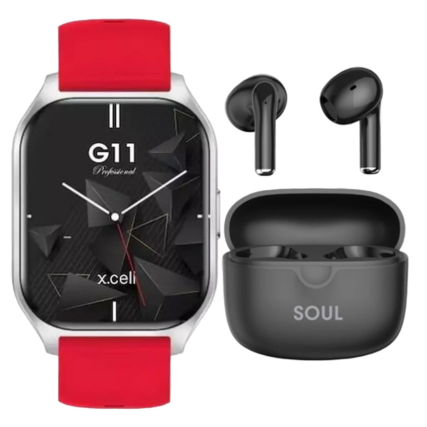 X.Cell G11 Pro Smartwatch, 2.01 inches HD Display, Red + Soul 17 Pro True Wireless Earbuds, Assorted Lulu Hypermarket