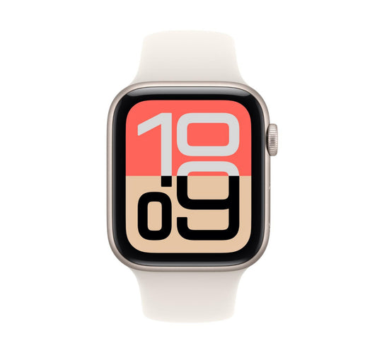 ساعة Apple Watch SE 3 الذكية بنظام تحديد المواقع العالمي (GPS) وشبكة خلوية، هيكل Starlight من الألومنيوم مقاس 40 مم مع سوار Starlight الرياضي (متوسط/كبير)، MEP74AF/A