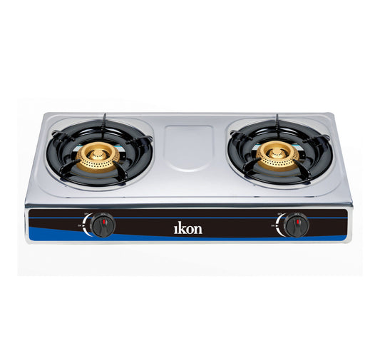 Ikon Stainless Steel Gas Table, 2 Burner, Black/Blue, IK-CS2070S