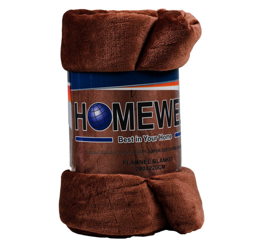 Homewell Solid Super Soft Double Flannel Blanket, 200 x 220 cm, Assorted
