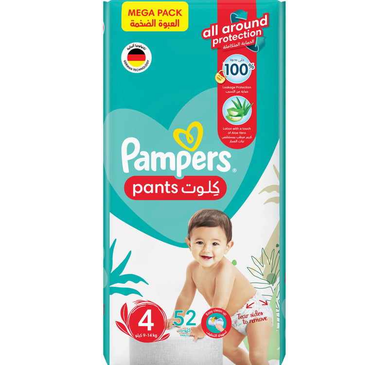 Pampers Baby-Dry Pants Diapers with Aloe Vera Lotion 360 Fit & up to 100% Leakproof Size 4 9-14 kg Mega Pack 52 Count