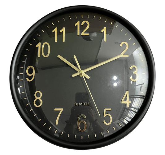 Maple Leaf Home Plastic Wall Clock with Raised up Glass, 30 cm, Black, BP-R1209
