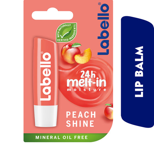 Labello Lip Balm Peach Shine 24H Melt-In Moisture with Shea Butter and Natural Oils 4.8 g