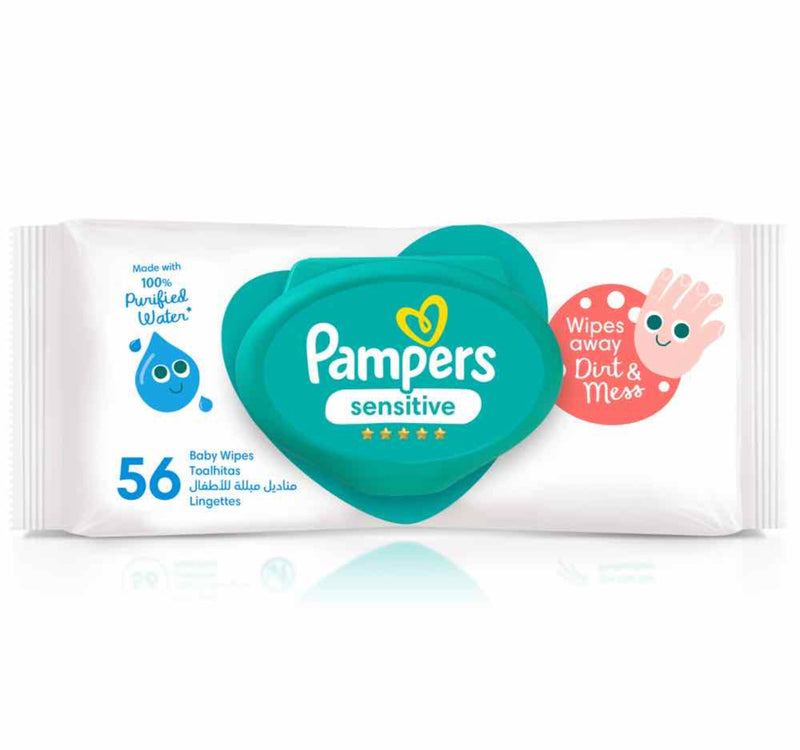 Pampers Sensitive Protect Baby Wipes with 100% Purified Water for Hands and Face 56 pcs