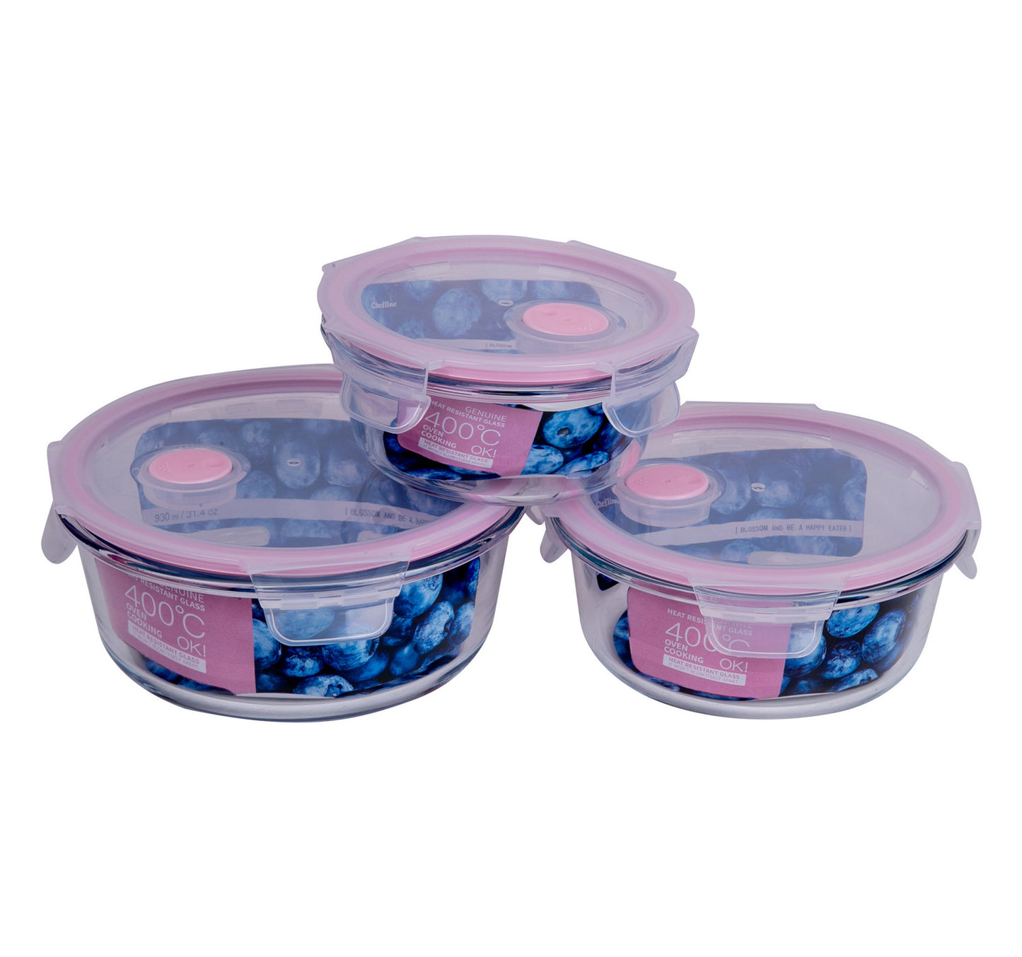 Chefline Round Glass Container, 3 pcs, LYL3MKT