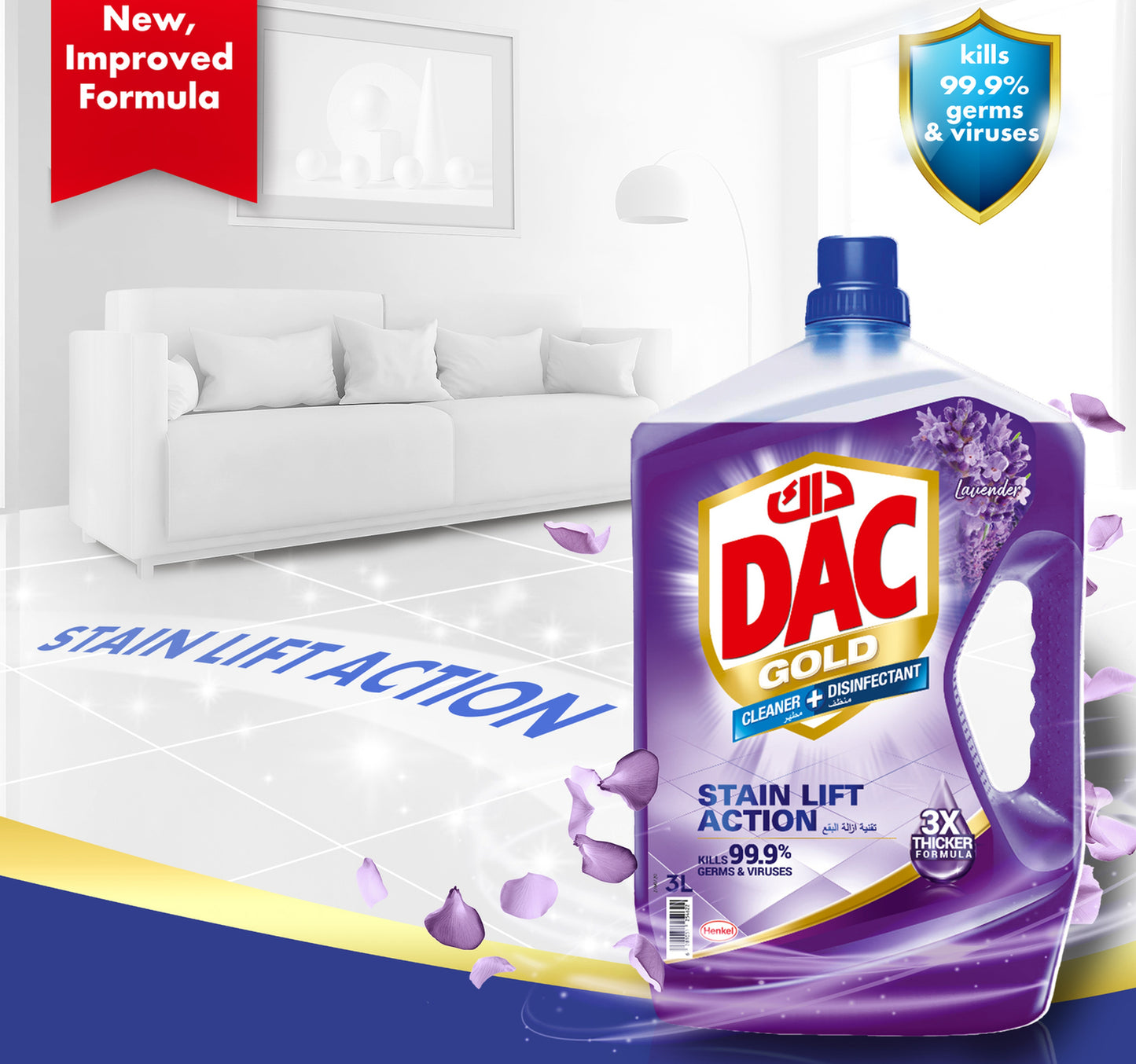 Dac Gold Lavender Multi Purpose Disinfectant 3 Litres + 1 Litre