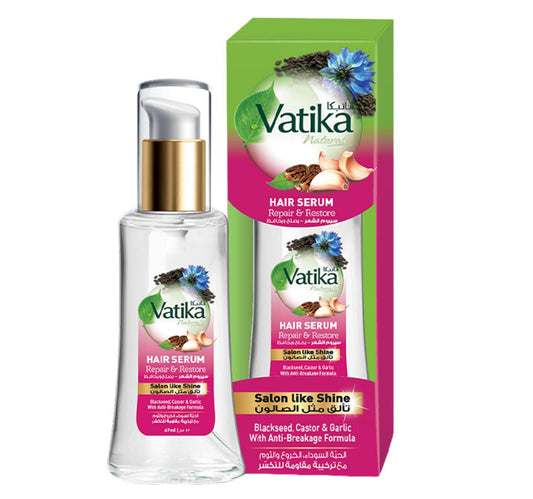 Vatika Naturals Repair & Restore Hair Serum Black Seed Castor & Garlic with Anti-Breakage Formula 47 ml