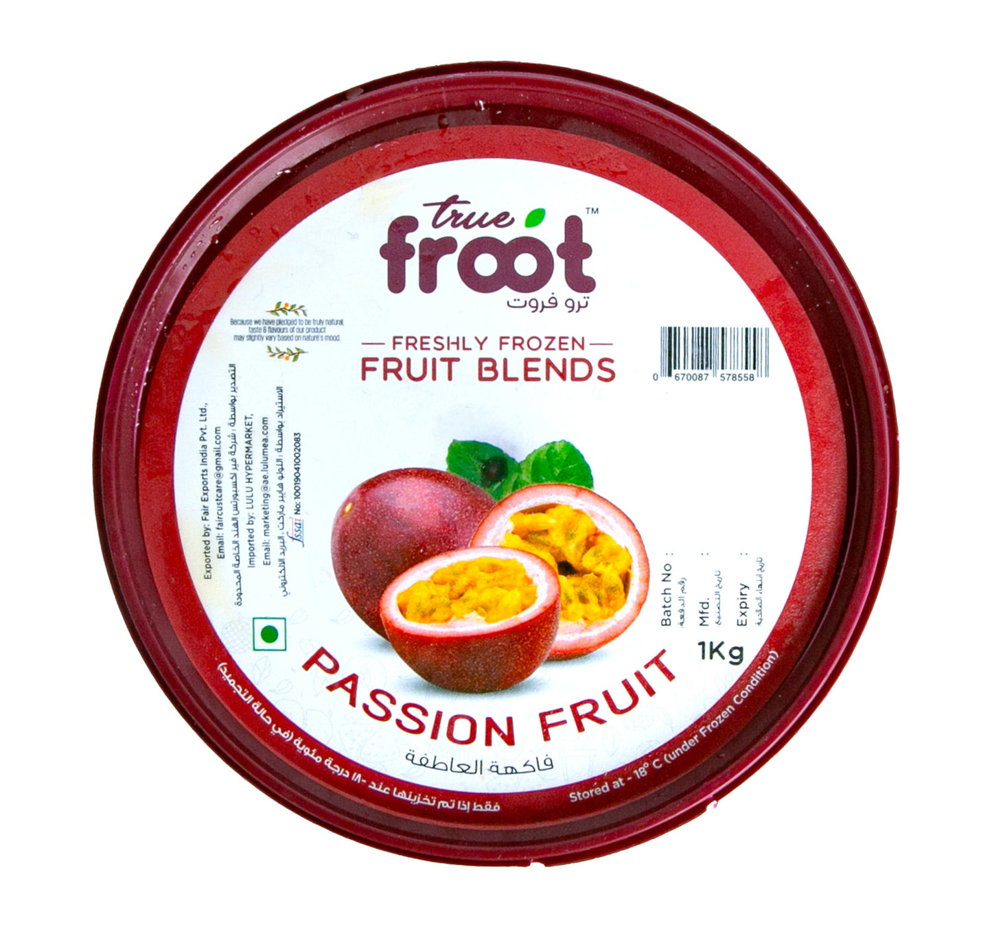 True Froot Freshly Frozen Fruit Blends Passion Fruit 1 kg