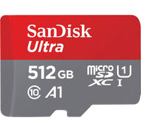بطاقة ذاكرة SanDisk Ultra UHS I MicroSD، سعة 512 جيجابايت، سرعة نقل بيانات 150 ميجابايت/ثانية، رمادي/أحمر، SDSQUAC-512G-GN6MN