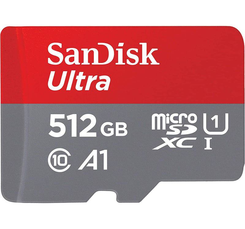 بطاقة ذاكرة SanDisk Ultra UHS I MicroSD، سعة 512 جيجابايت، سرعة نقل بيانات 150 ميجابايت/ثانية، رمادي/أحمر، SDSQUAC-512G-GN6MN
