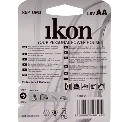 Ikon Super Heavy Duty AA Battery R6PBP2B, pack of 2Pc