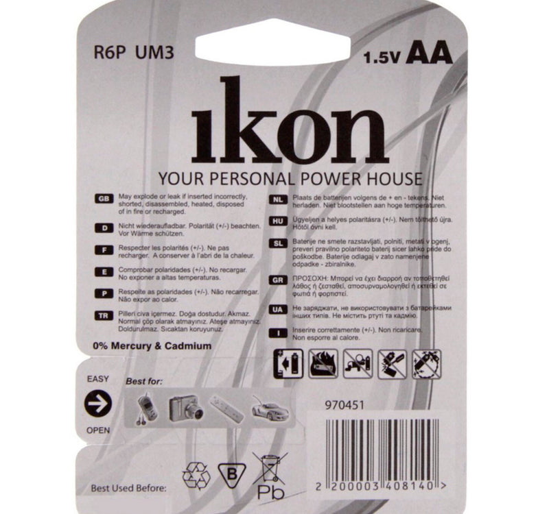 Ikon Super Heavy Duty AA Battery R6PBP2B, pack of 2Pc
