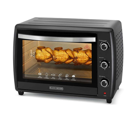 Black+Decker 70L Double Glass Toaster Oven with Rotisserie , Black, TRO70RDGBS
