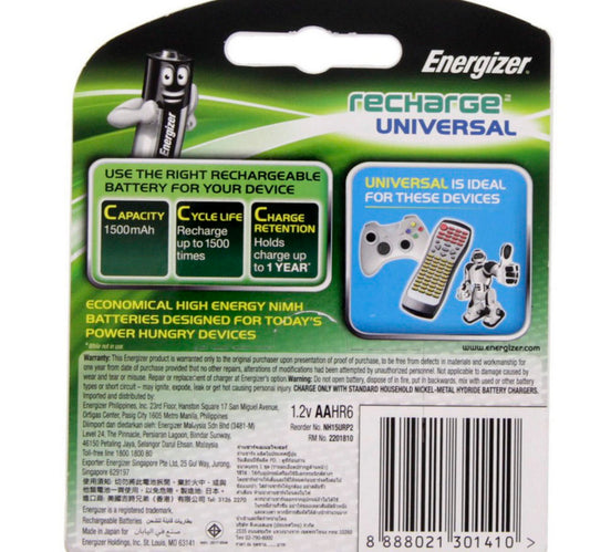 Energizer Rechargeable AA Battery NH15, Pack of 2 Pcs