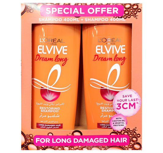 L'Oreal Paris Elvive Dream Long Restoring Shampoo for Long Damaged Hair Value Pack 2 x 400 ml