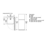 Bosch Series 4 Double Door Refrigerator, 485L, Stainless steel, KDN55NL20M