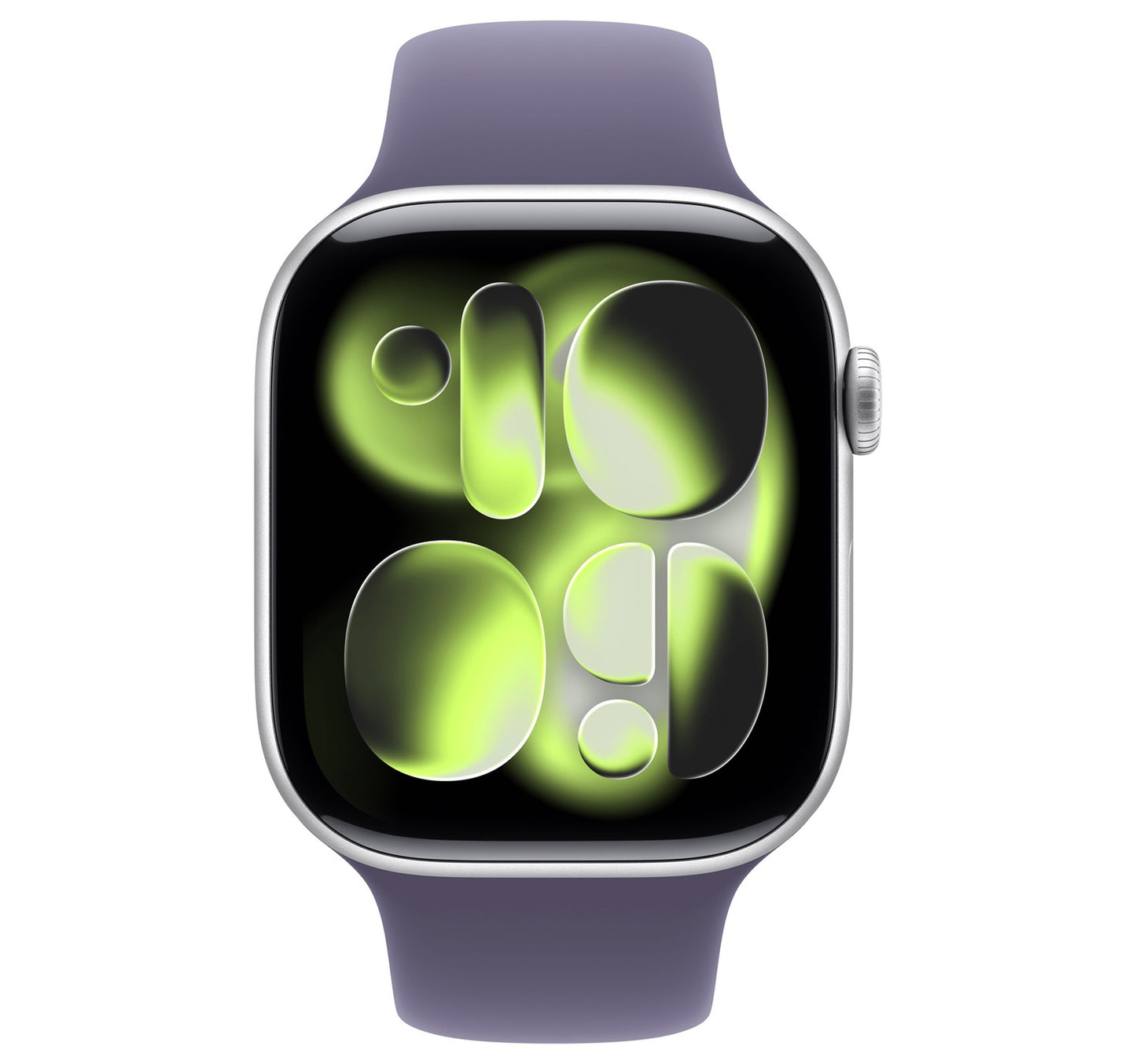 ساعة Apple Watch Series 11 الذكية بنظام تحديد المواقع العالمي (GPS)، هيكل من الألومنيوم الفضي مقاس 46 مم مع سوار رياضي ضبابي أرجواني (متوسط/كبير)، MEVA4AF/A