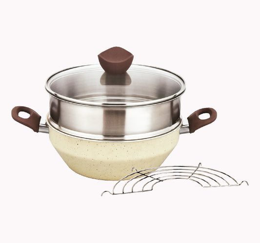 Chefline Nonstick Wok Pan With Steamer Set, 24cm, 4 pcs, MK001