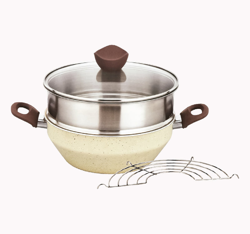 Chefline Nonstick Wok Pan With Steamer Set, 24cm, 4 pcs, MK001