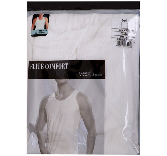 صدرية رجالية من القطن المريح من Elite Comfort، مقاس 2XL، 3 قطع، أبيض، ELXRVW