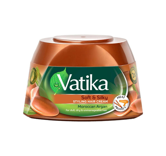 Vatika Moroccan Argan Soft & Silky + Heat Protect Styling Hair Cream For Dull Dry & Unmanageable Hair 140 ml