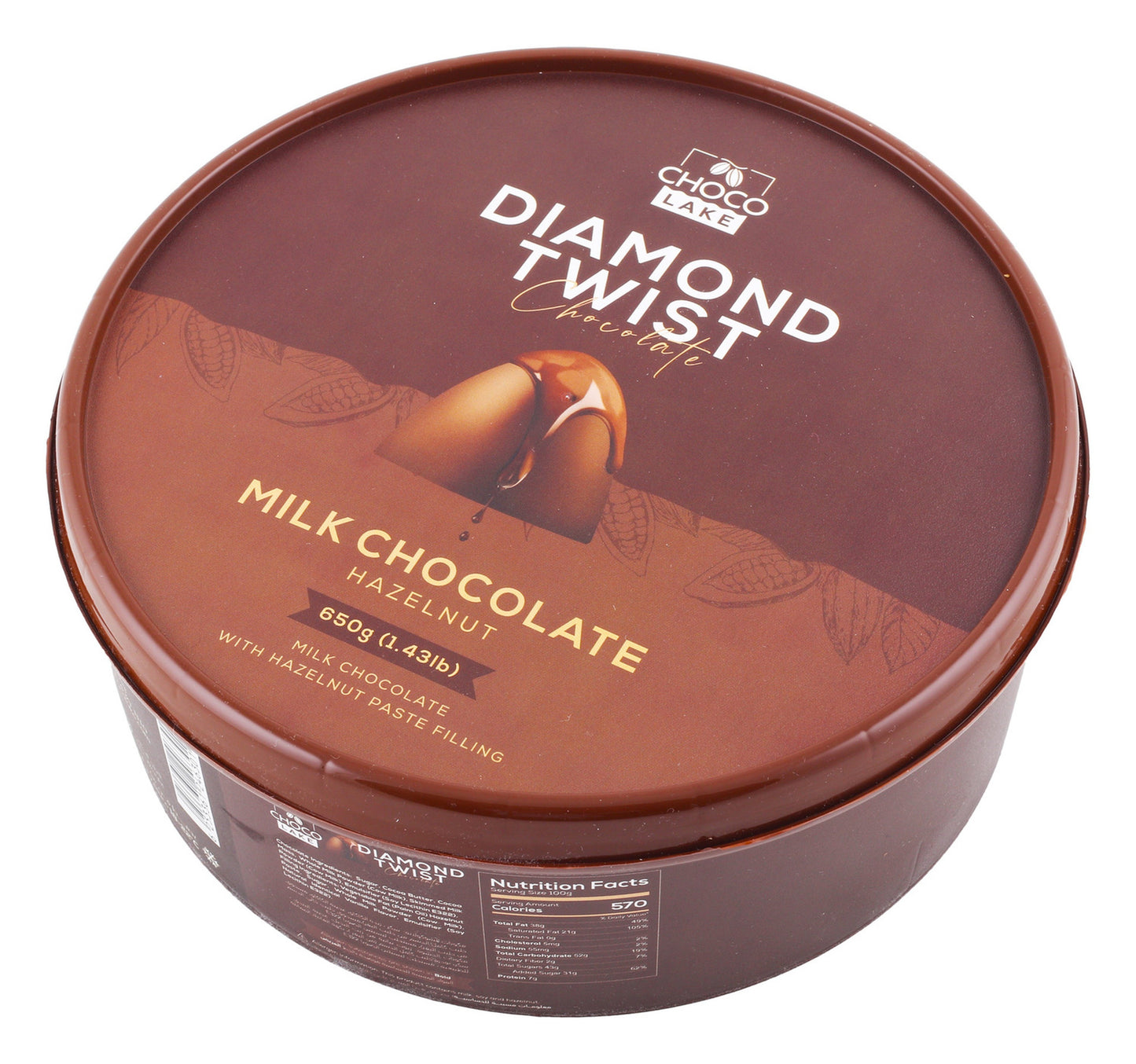Choco Lake Diamond Twist Milk Chocolate Hazelnut Tub 650 g