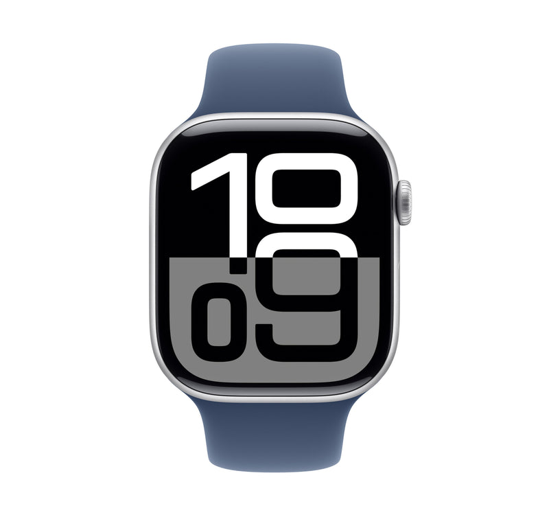 Apple Watch Series 10 GPS 46 mm Smartwatch, LTPO3 OLED Display, Silver Aluminium Case with Denim Sport Band(S/M), MWWL3QA/A Sultan Center