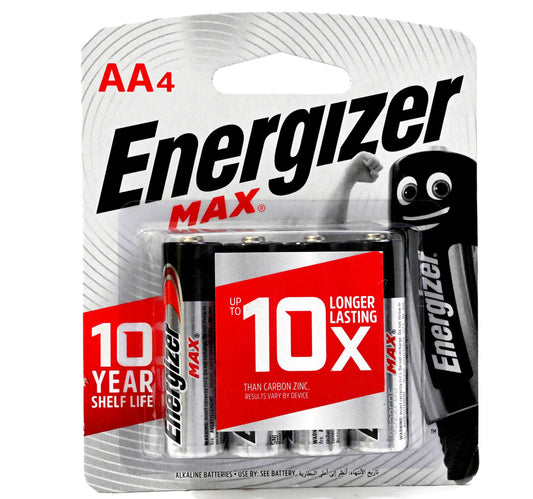 Energizer Max Alkaline AA Battery, 1.5 V, 4 Pcs, E91BP4