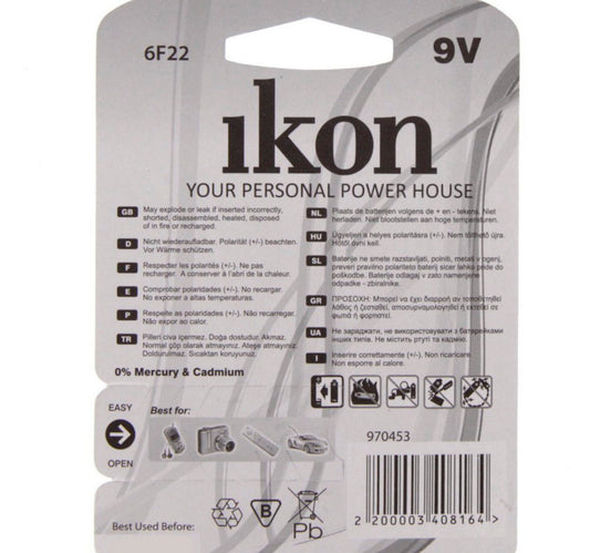 Ikon Super Heavy Duty 9V Battery IK6F22BP1, 1pc Pack