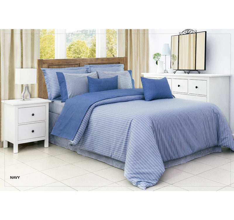 Cannon Solid Striped Collection 100% Cotton Fitted Sheet 152x200cm 144 Thread Count Navy