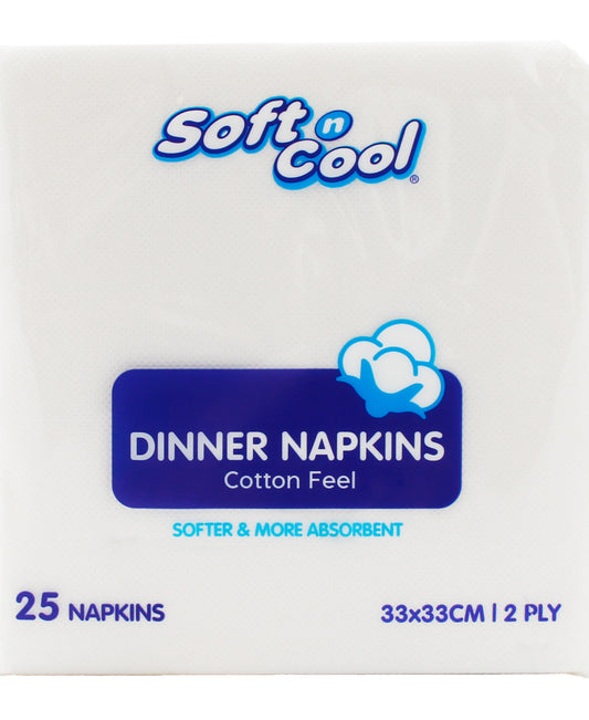 Soft N Cool Dinner Napkins Cotton Feel 2 Ply 33 x 33cm 25 pcs