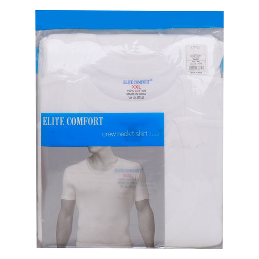 Elite Comfort Cotton Men's Crew Neck T-Shirt, 2XL, 3 pcs, White, ELXTW