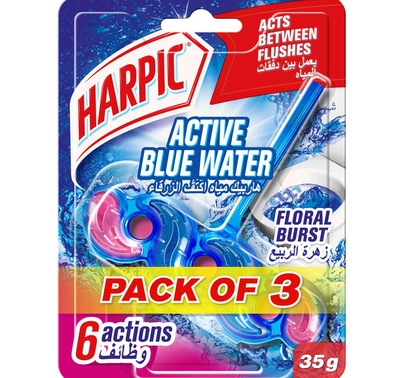 Harpic Active Fresh Toilet Cleaner Rim Block Floral Blossom Scent Value Pack 3 x 35 g