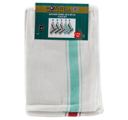 Homewell Cotton Kitchen Towel Set, 40 x 60 cm, 5 pcs, Assorted
