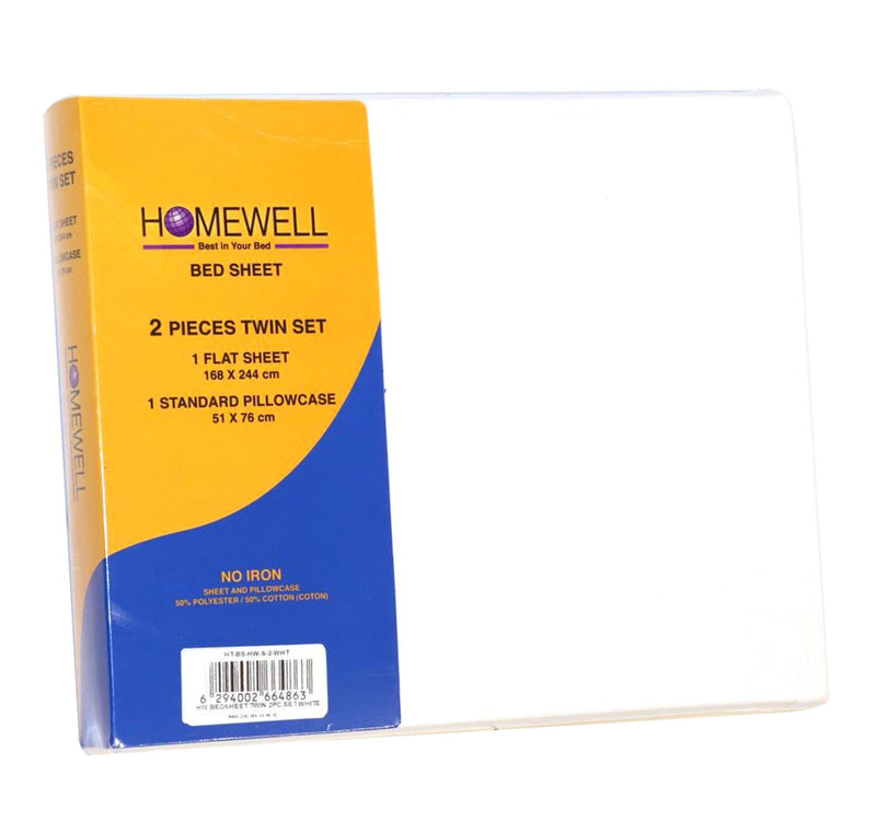 Homewell Bed Sheet Single 2pc 168x224cm White Color