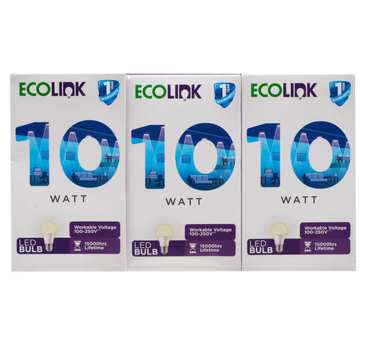 Ecolink 10W LED Bulb, 3 pcs, E27