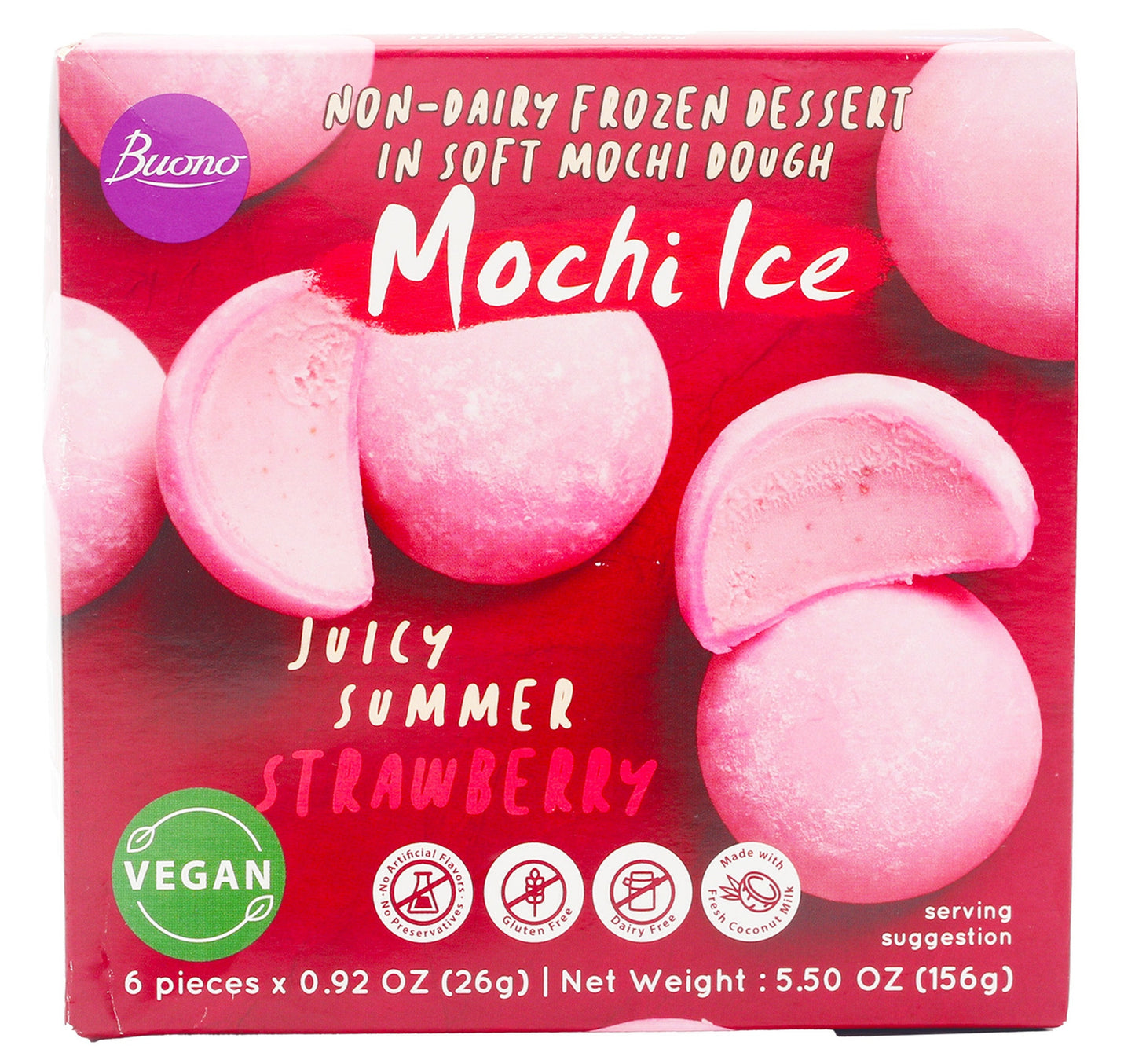 Buono Mochi Ice Strawberry Non-Dairy Frozen Dessert 156 g Lulu Hypermarket