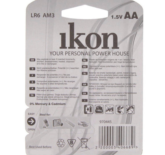 Ikon Alkaline AA Battery IKLR6BP2, Pack of 2Pc