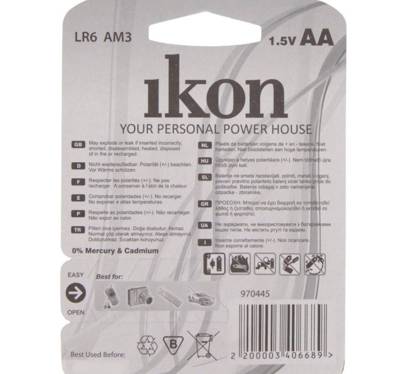 Ikon Alkaline AA Battery IKLR6BP2, Pack of 2Pc